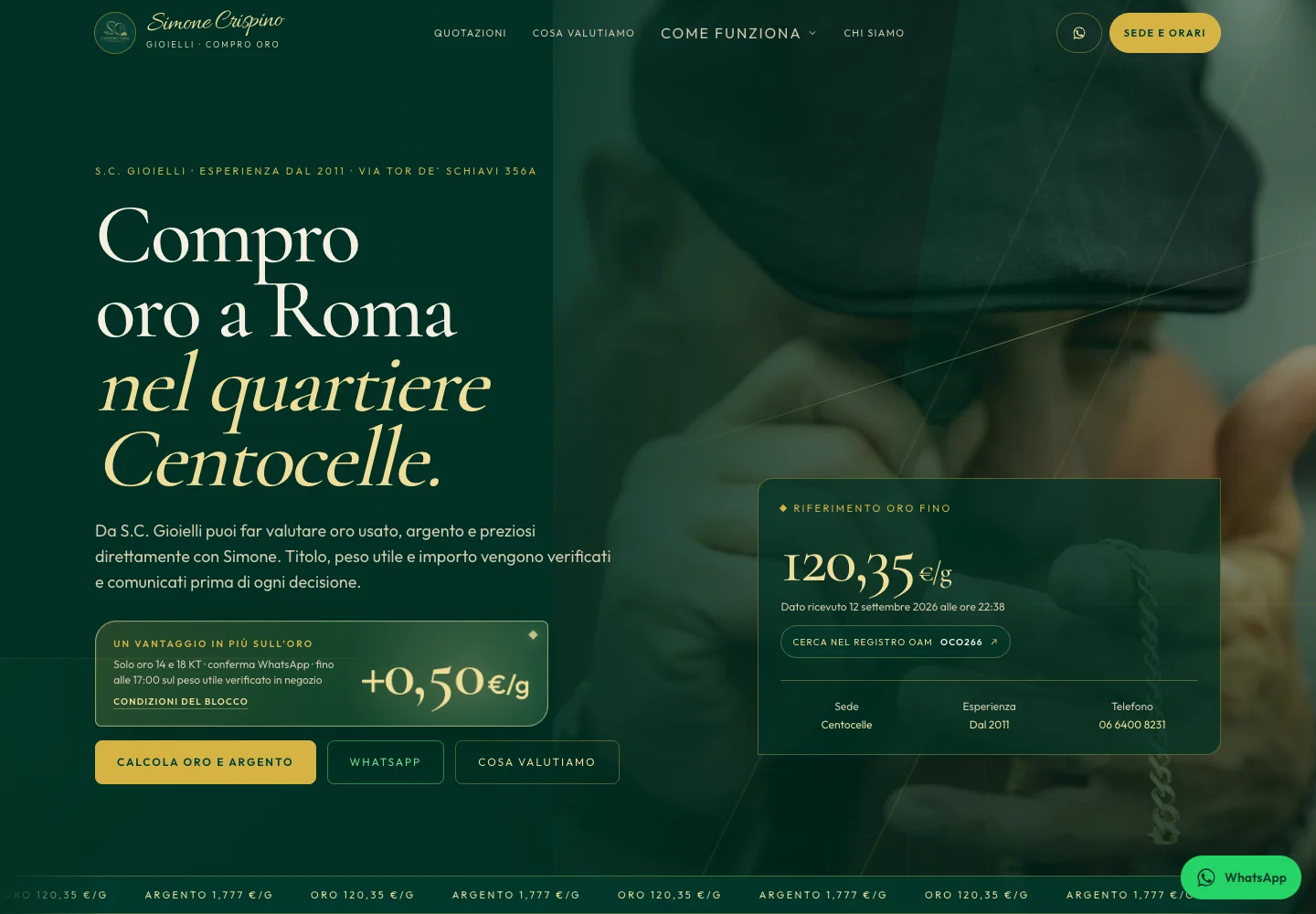 Homepage del sito S.C. Gioielli Compro Oro